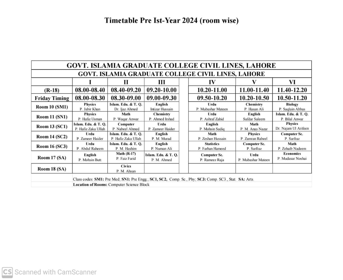 Timetable pre 1st year 2024
